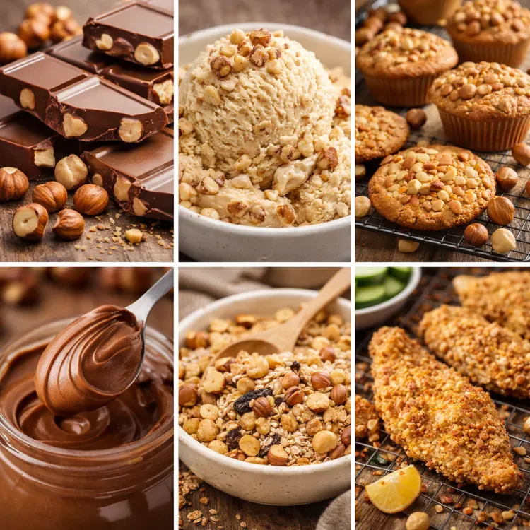 Ilustração de aplicações industriais de avelãs e produtos de avelã